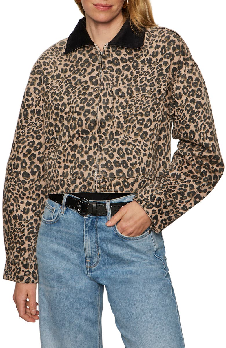 Sanctuary Leopard Print Crop Barn Jacket, Alternate, color, French Kitty