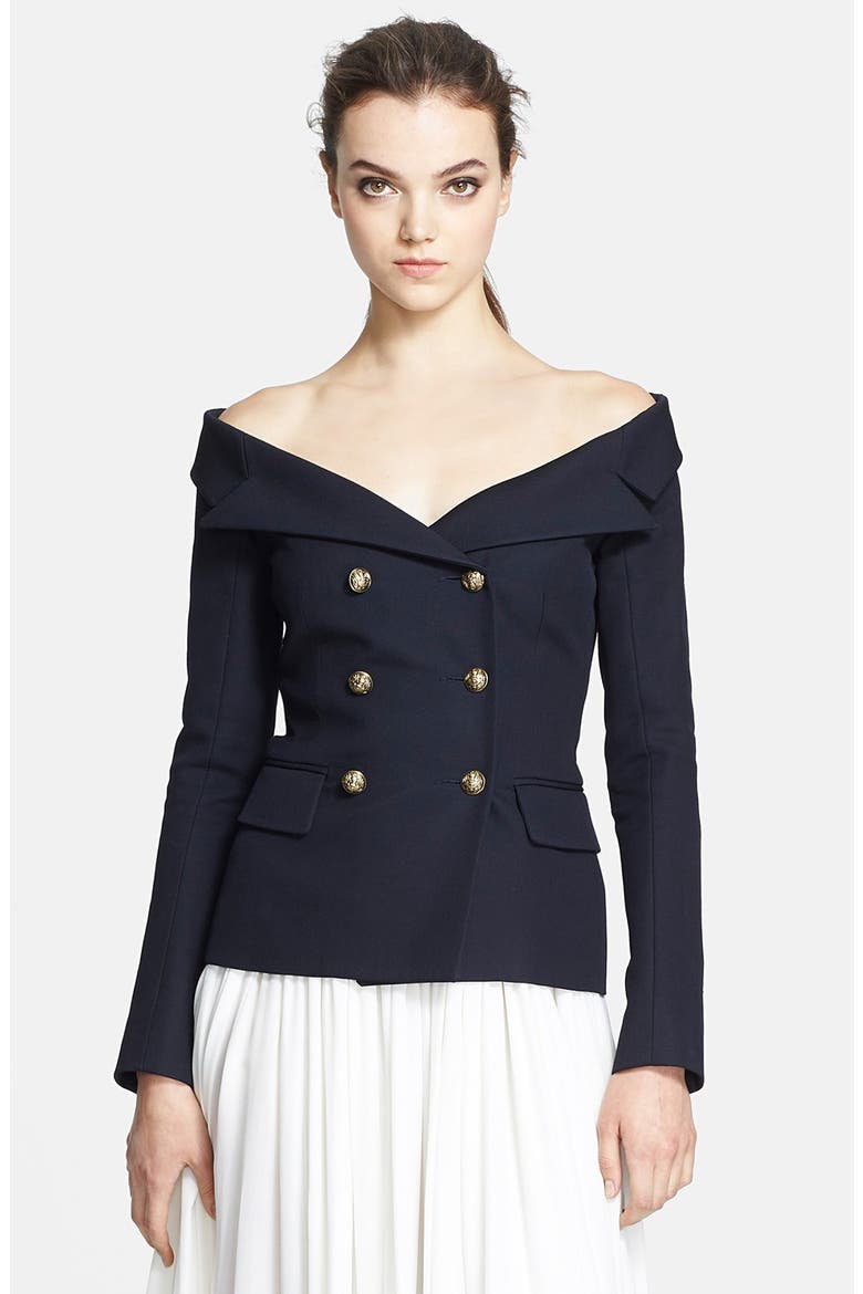 'Serge' Off Shoulder Wool Jacket, Main, color, NAVY