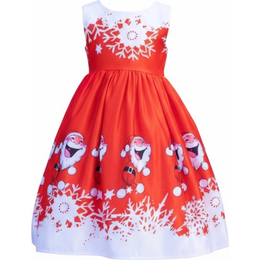 Mia Belle Girls Kids' Fun With Santa Holiday Scene Dress In Red