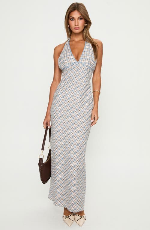 Princess Polly Evienna Check Plunge Halter Neck Maxi Dress In Gray