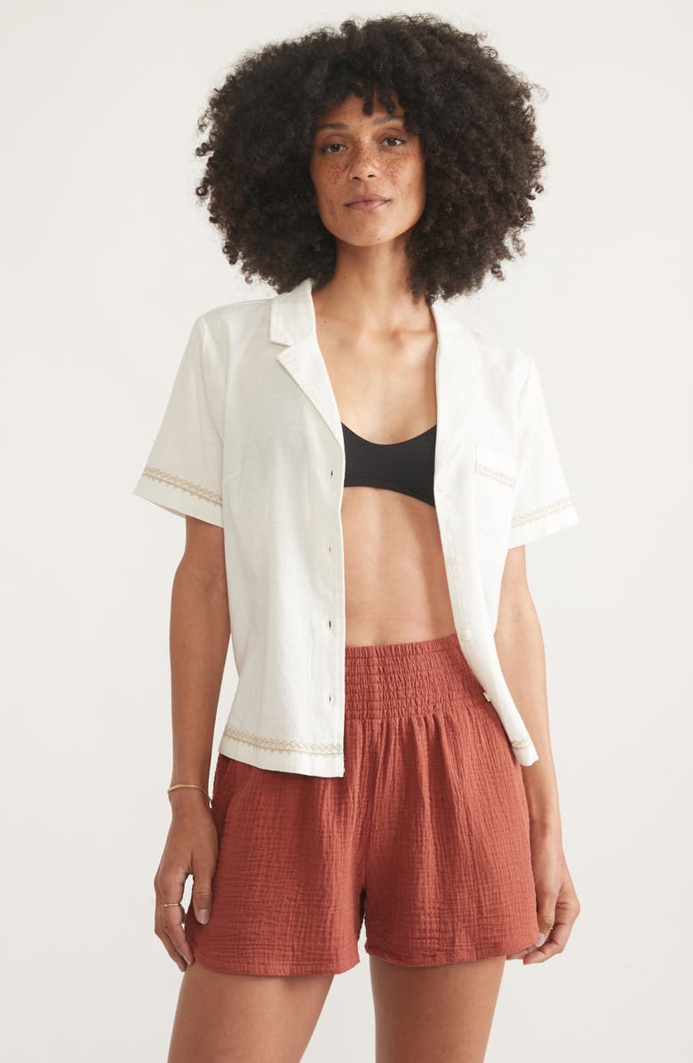 Marine Layer Corinne Smocked Double Cloth Cotton Shorts, Alternate, color, 