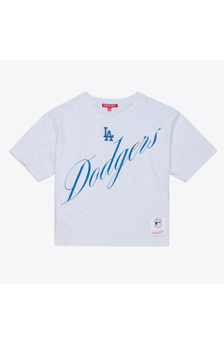 Mitchell & Ness Women's Mitchell & Ness  Heather Gray Los Angeles Dodgers Script Cropped Boxy T-Shirt, Main, color, Heather Gray