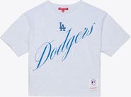 Mitchell & Ness Women's Mitchell & Ness  Heather Gray Los Angeles Dodgers Script Cropped Boxy T-Shirt
