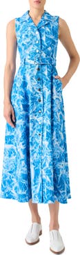 Akris Whitecaps Belted Godet Denim Shirtdress