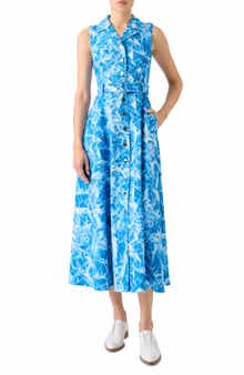 Whitecaps Belted Godet Denim Shirtdress