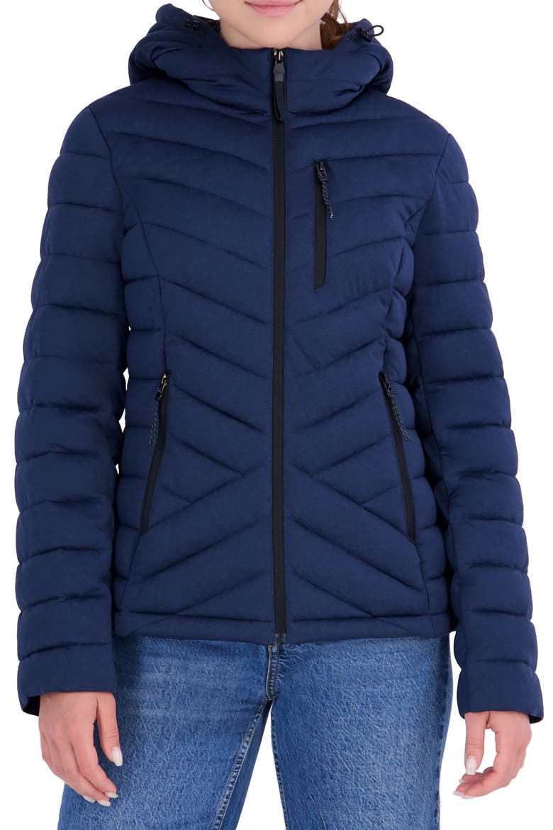 Water Resistant Stretch Puffer Jacket, Main, color, BLUE MELANGE