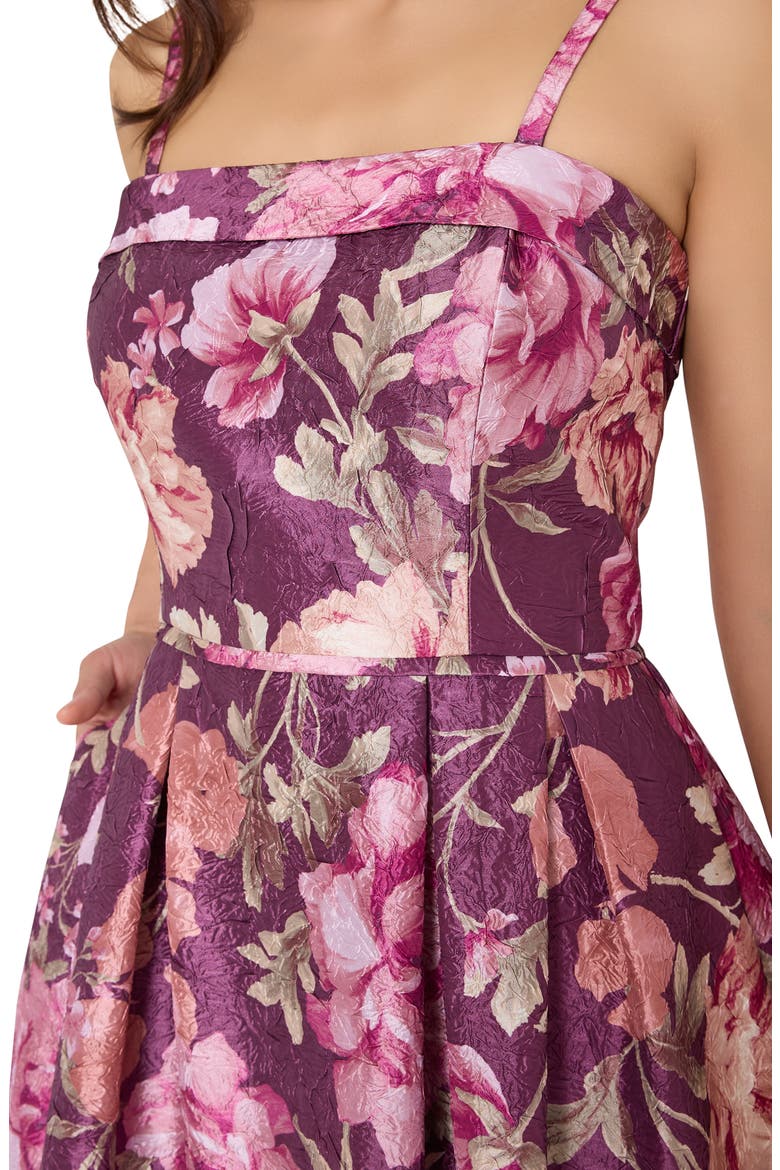 Floral Jacquard Sleeveless Satin Gown, Alternate, color, PLUM MULTI