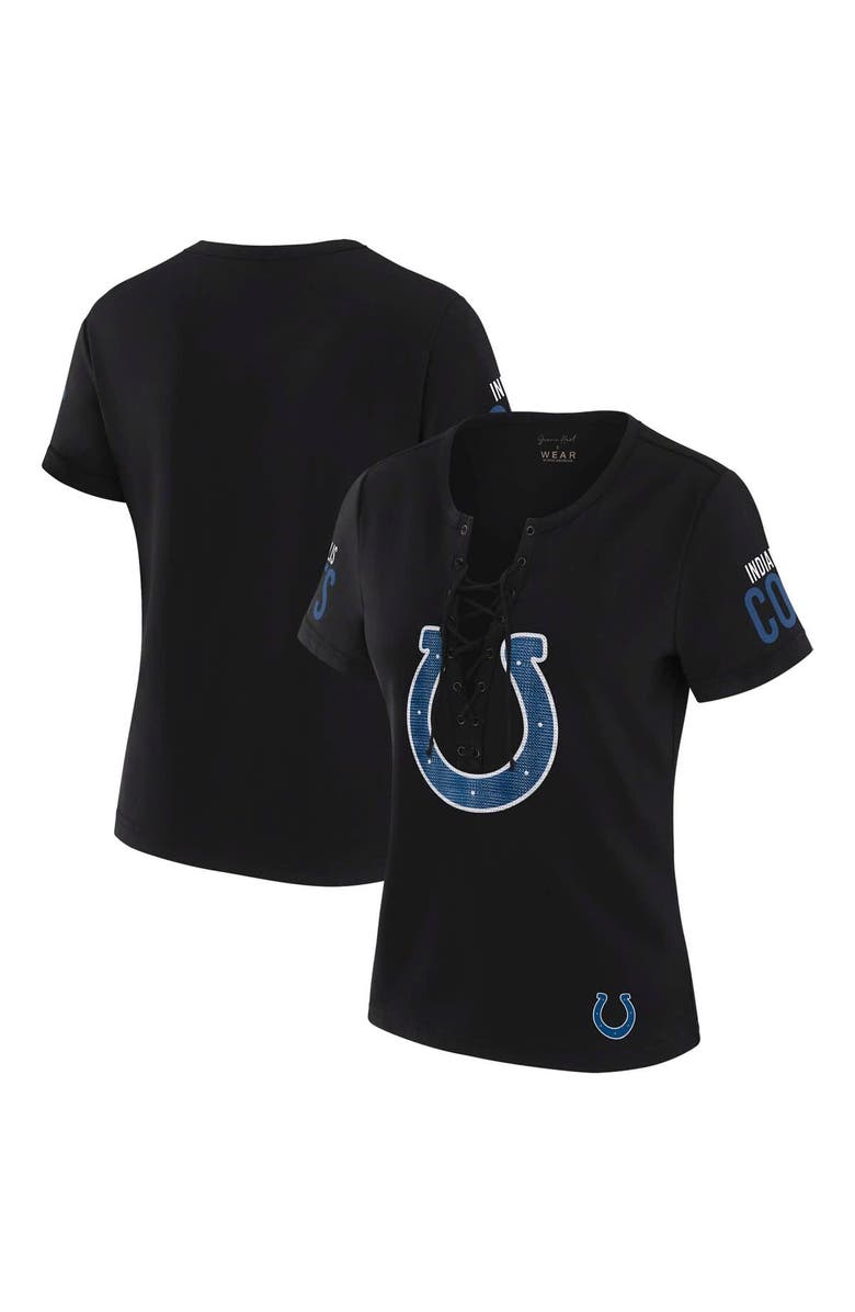 WEAR by Erin Andrews Women's WEAR by Erin Andrews x Gracie Hunt Black Indianapolis Colts Draft Me Lace-Up T-Shirt, Alternate, color, 