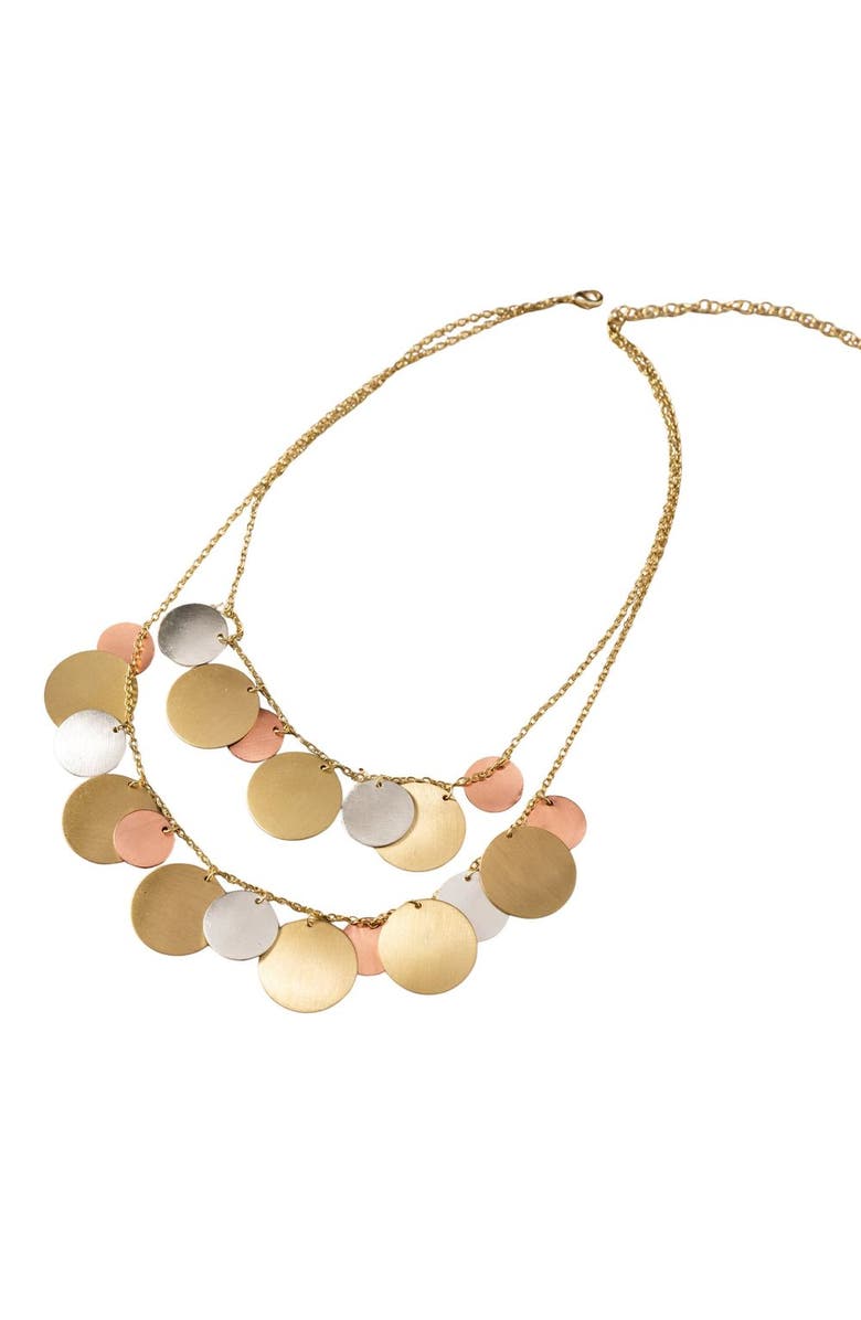 Ten Thousand Villages Jharana Layered Disc Necklace, Main, color, Mixed Metal
