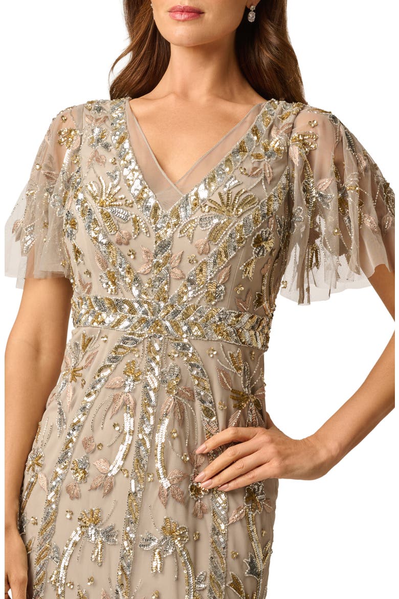 Embellished Flutter Sleeve Cocktail Dress, Alternate, color, PLATINUM