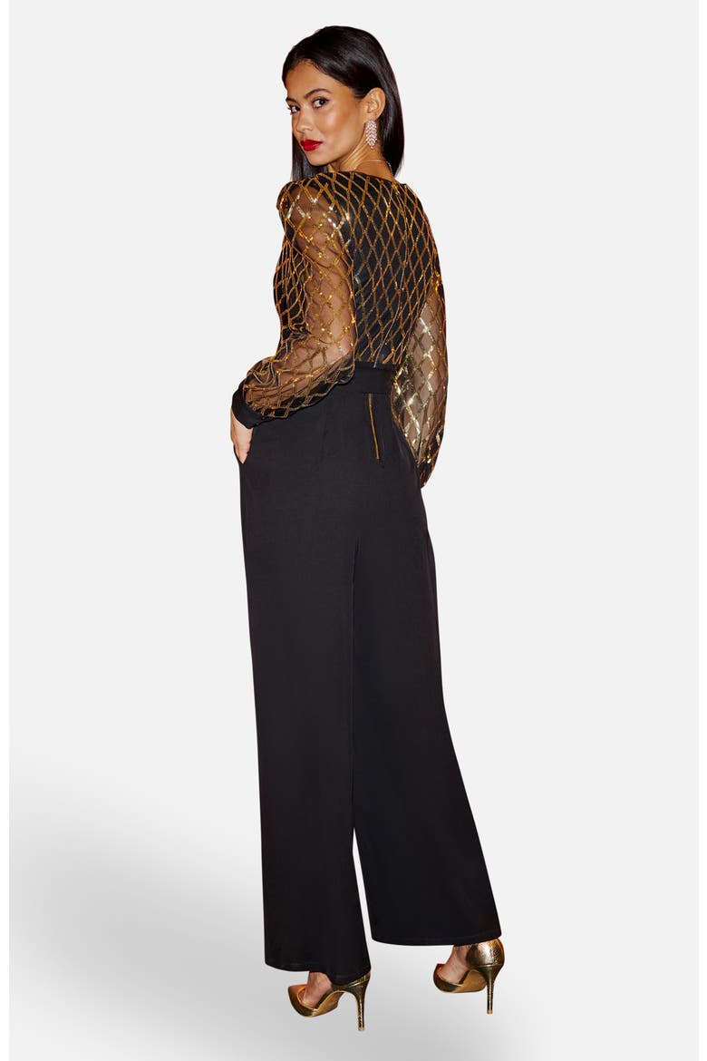 Sequin Wrap Over Jumpsuit, Alternate, color, Black