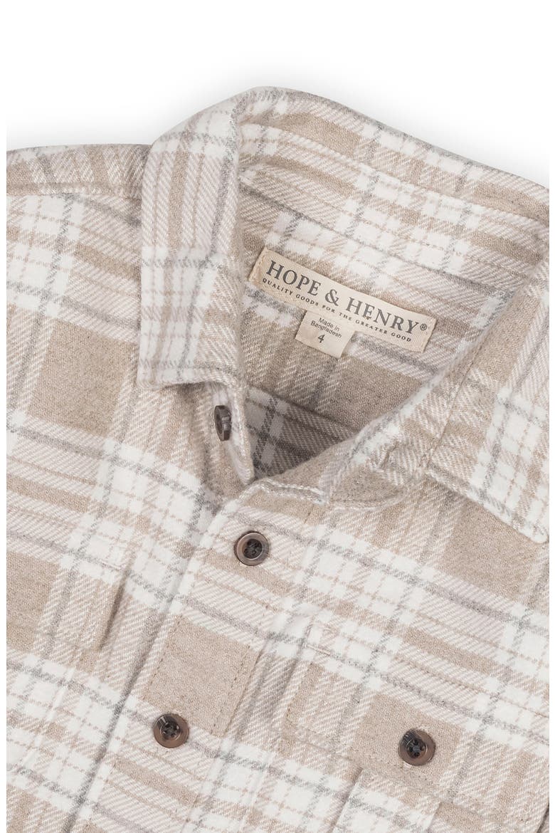 Kids' Organic Long Sleeve Flannel Shirt with Double Flap Pockets, Alternate, color, Taupe Heirloom Plaid