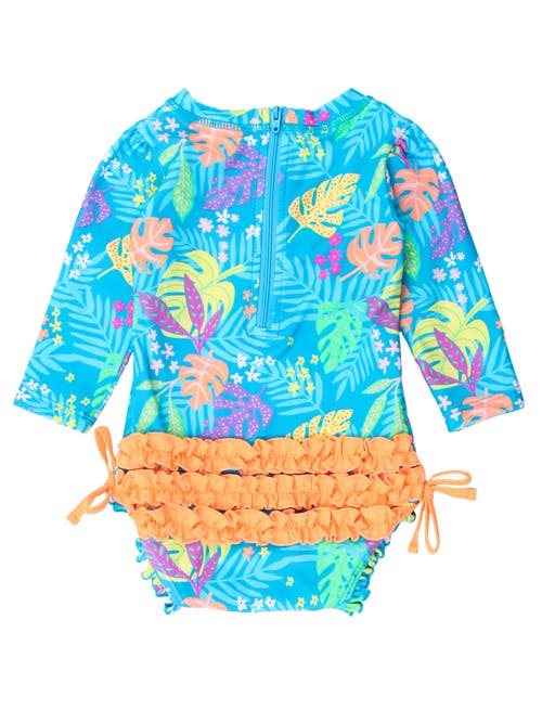 Rufflebutts Baby Girls Long Sleeve Upf50+ One Piece Rash Guard In Neon Tiki Vibes