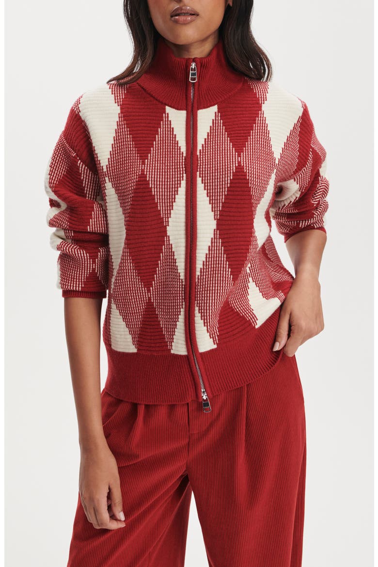 Karina Argyle Jacquard Knit Cardigan, Main, color, RED DAHLIA