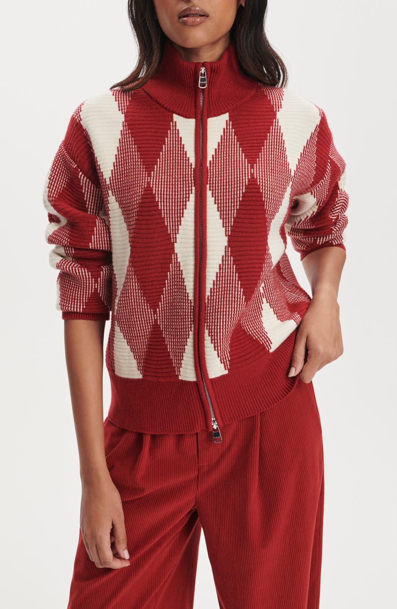 Varley Karina Argyle Jacquard Knit Cardigan, Main, color, Red Dahlia