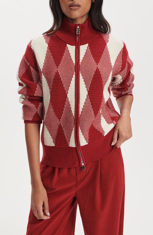 Varley Karina Argyle Jacquard Knit Cardigan In Red