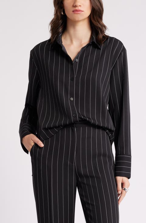 Pinstripe Stretch Twill Button-Up Shirt