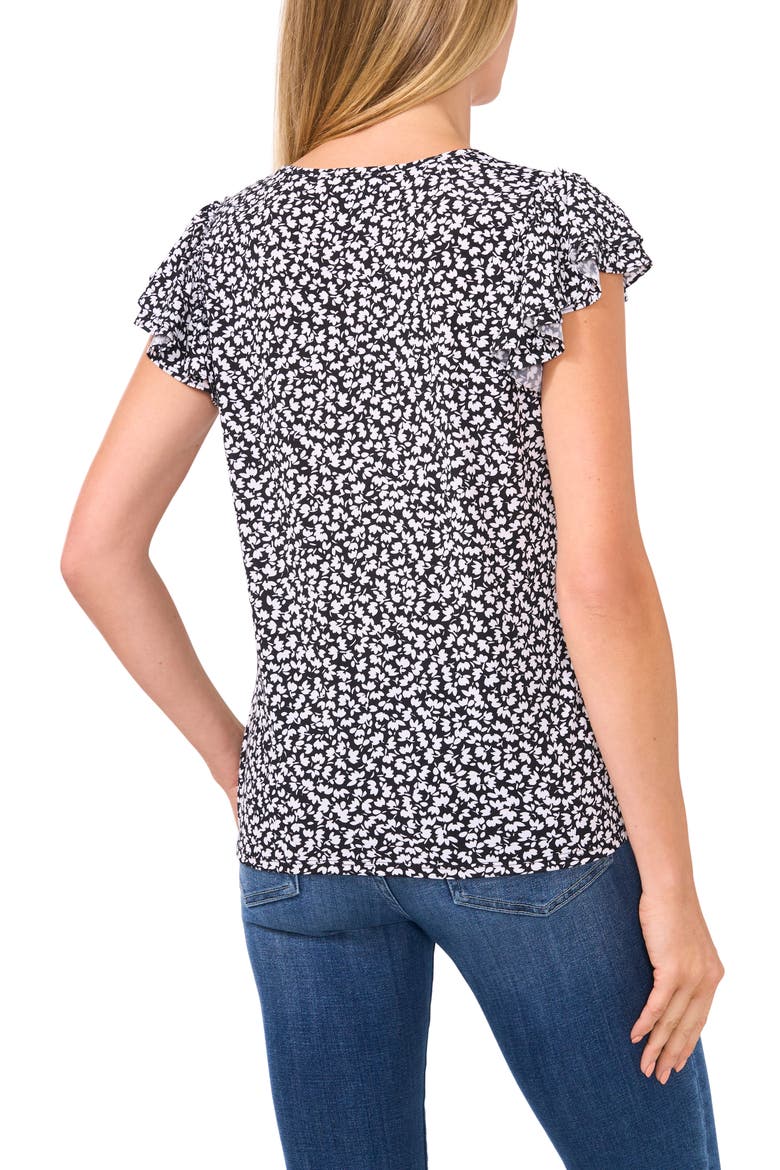 Floral Flutter Sleeve Top, Alternate, color, RICH BLACK
