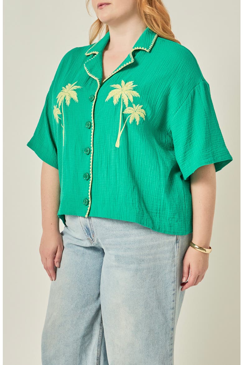 Tropical Embroidered Cotton Camp Shirt, Alternate, color, GREEN