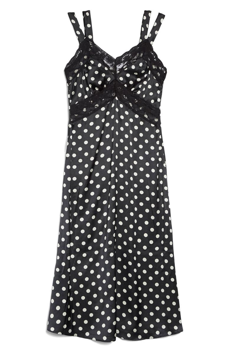 Topshop Polka Dot Lace Satin Slipdress, Alternate, color, 