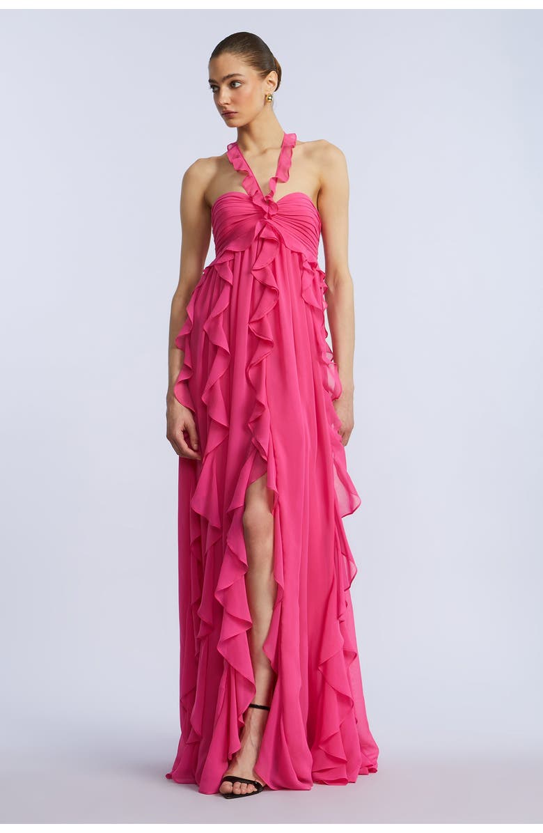 BCBGMAXAZRIA Ruffle Chiffon Gown, Alternate, color, Fuchsia Purple