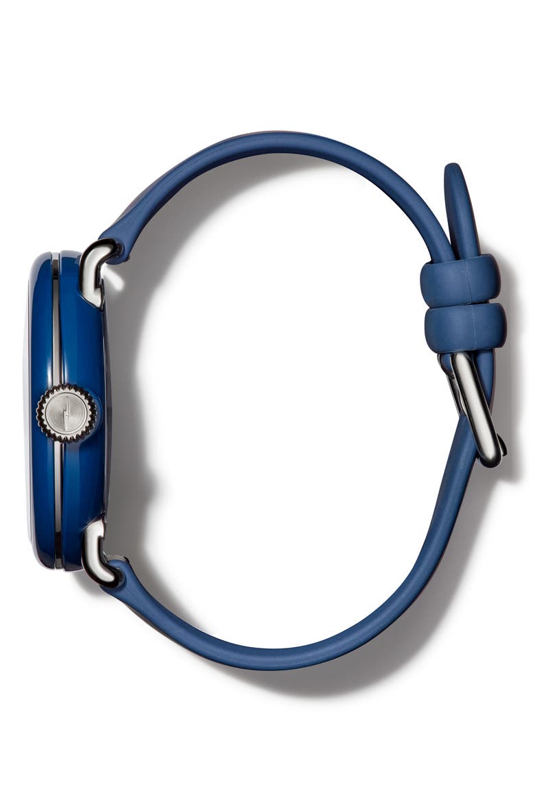 Detrola The Wolverine Silicone Strap Watch, 43mm, Alternate, color, MIDNIGHT BLUE/ MAIZE/ SILVER