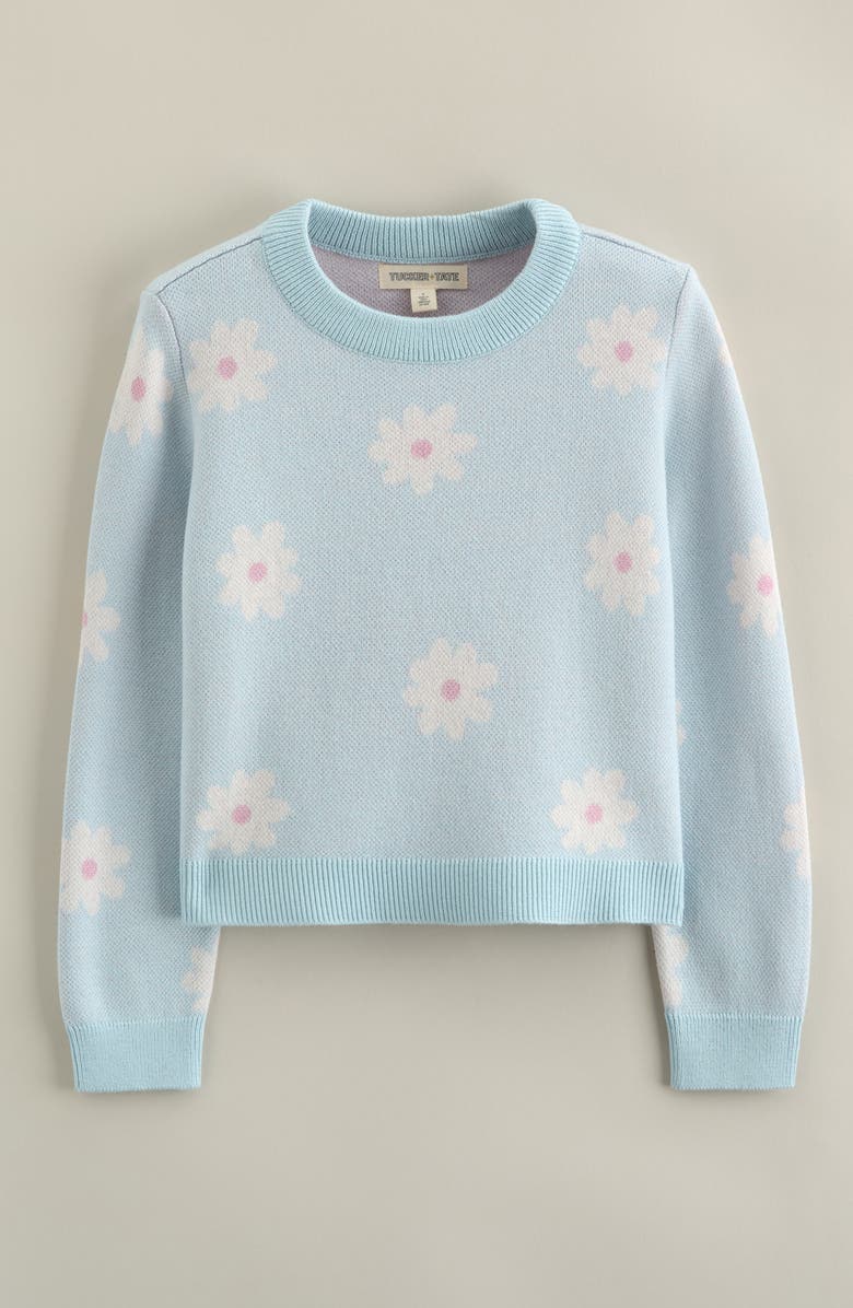 Tucker + Tate Kids' Pattern Crewneck Sweater, Main, color, Blue Delicate Spring Daisies