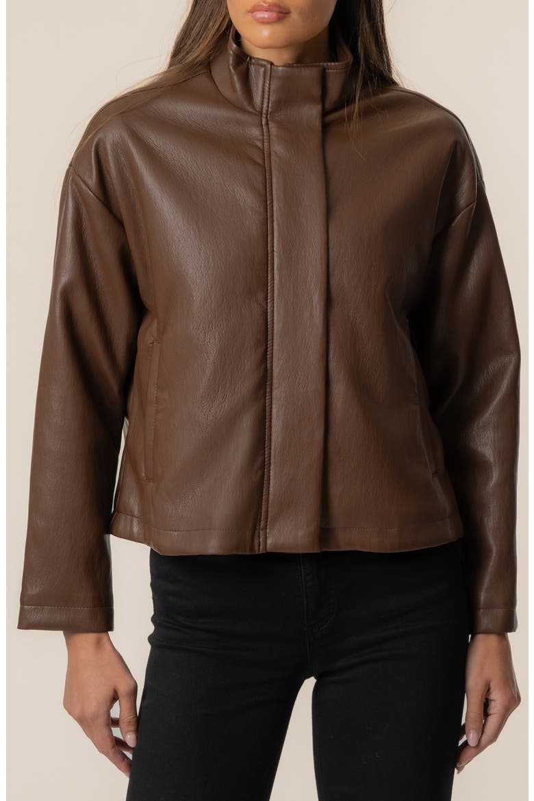 Wren Oversize Faux Leather Jacket, Alternate, color, CHOCOLATE