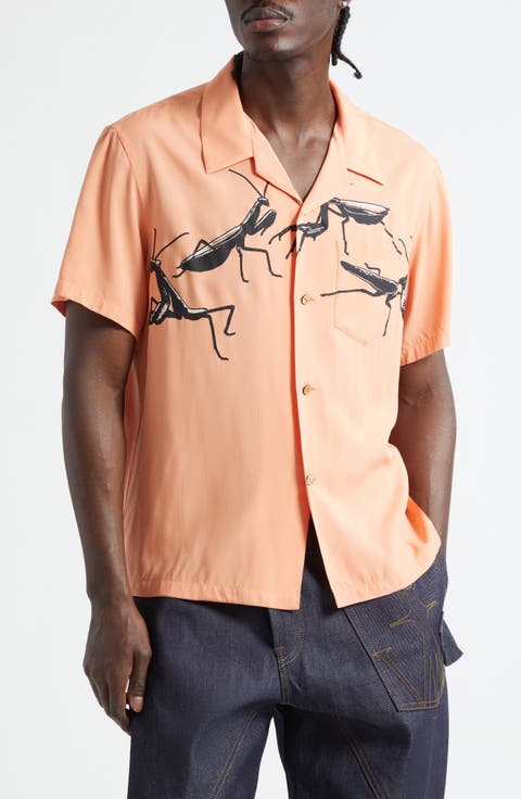 Praying Mantis Print Camp Shirt