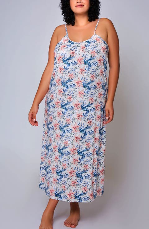 Tropical Floral Printed Long Nightgown