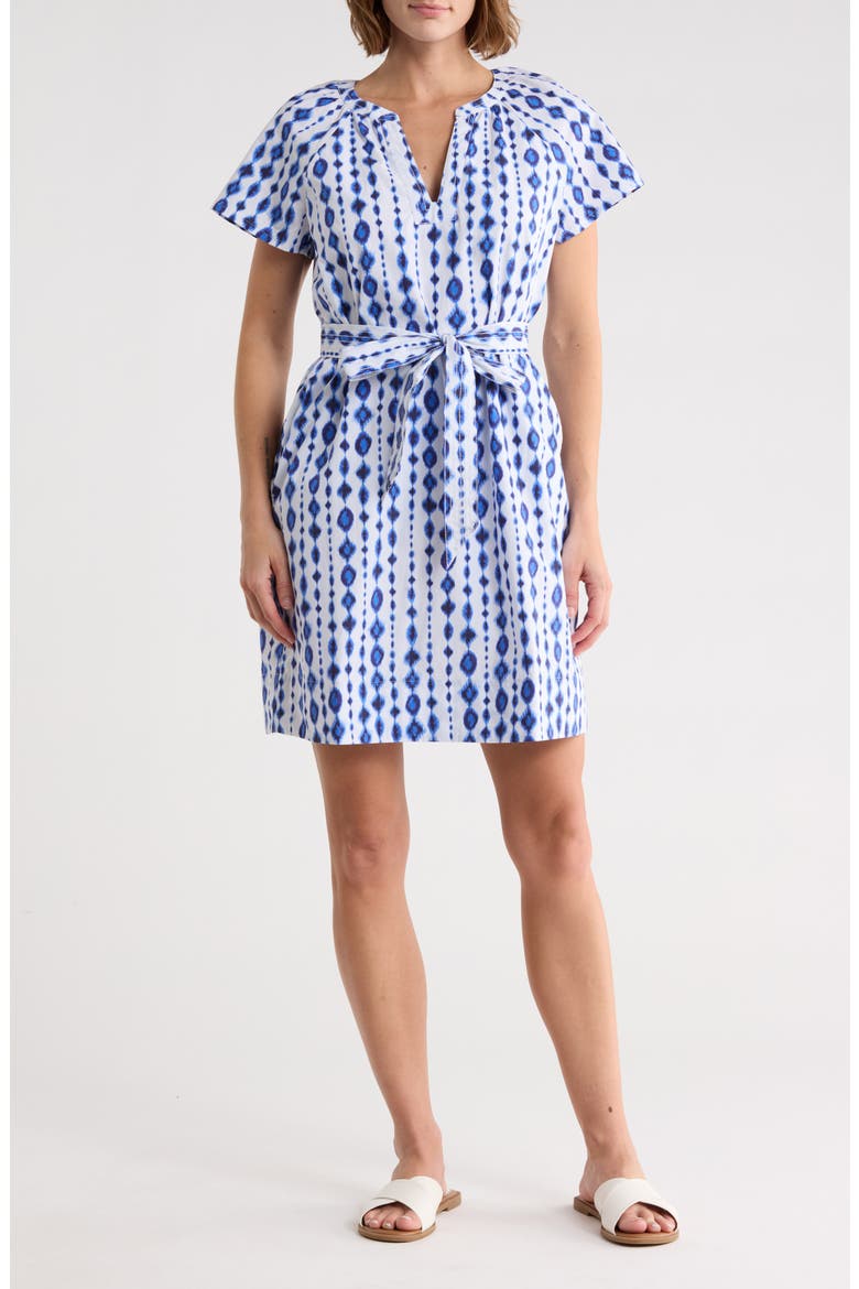 Crystalline Cove Short Sleeve Cotton Dress, Main, color, WHITE/BLUE