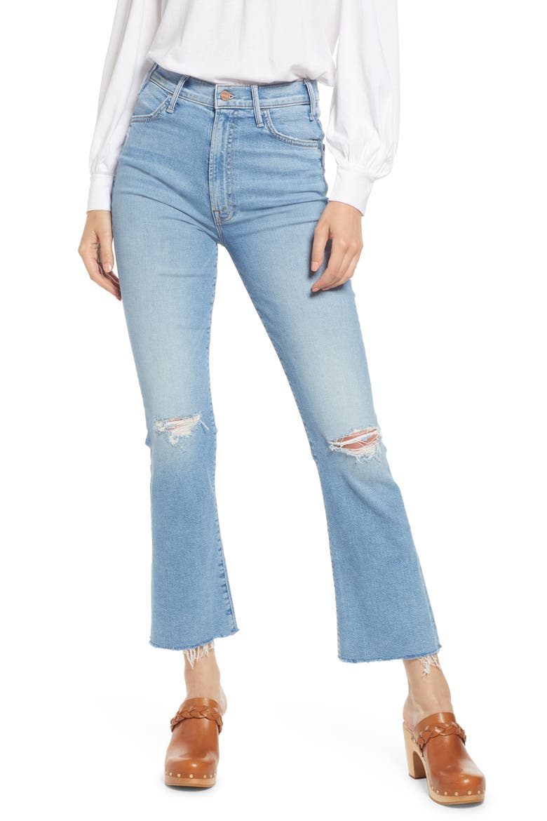 The Hustler Distressed Raw Hem Ankle Jeans, Main, color, THRILLING SHOTS