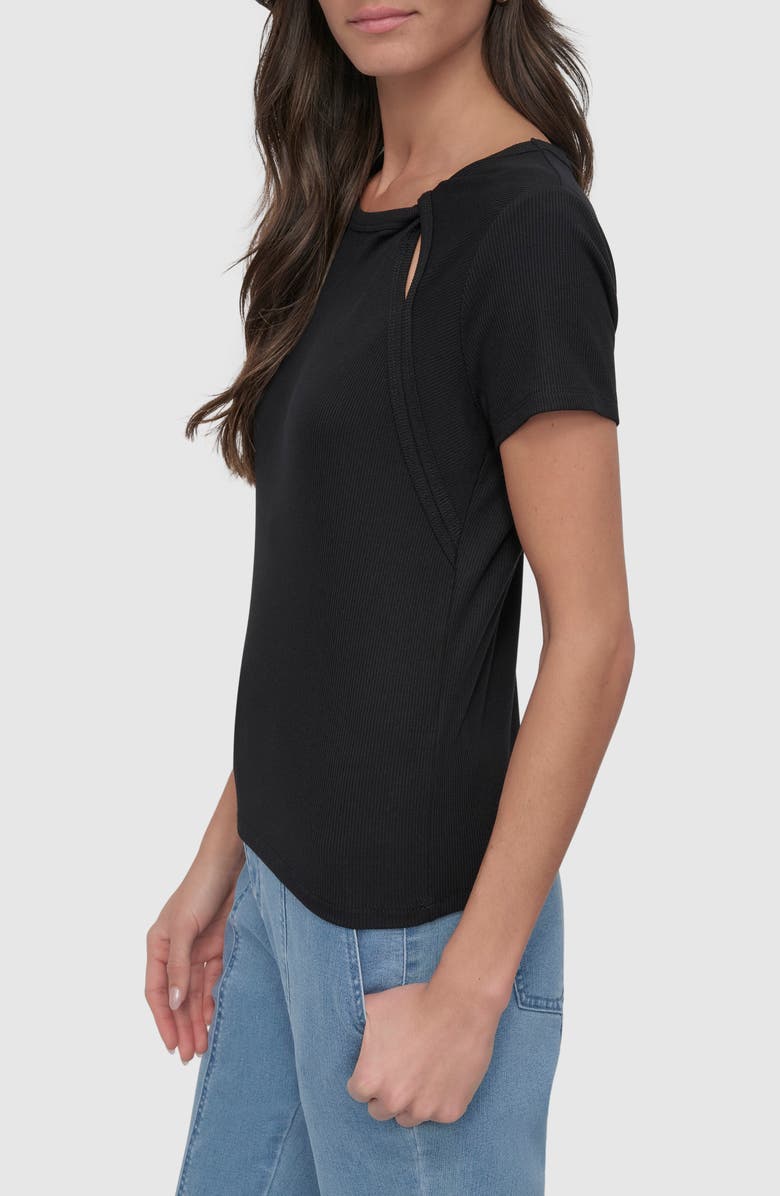 DKNY Twist Neck Rib T-Shirt, Alternate, color, Black