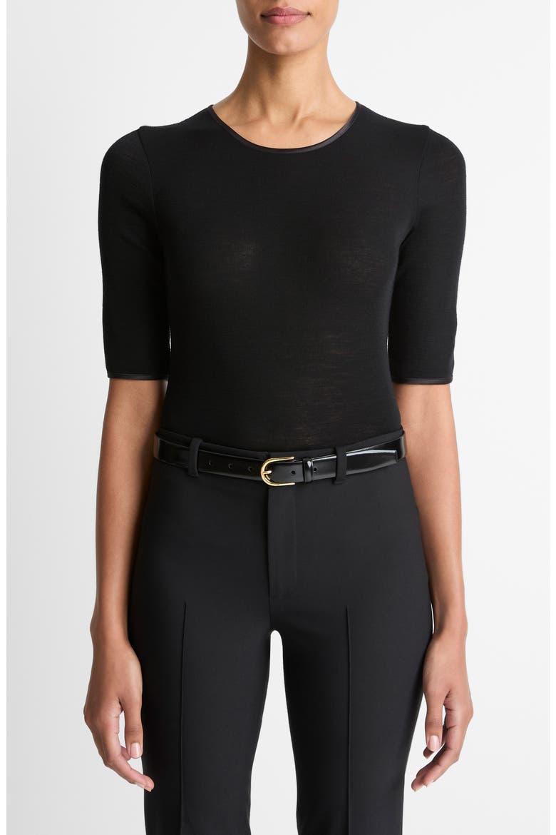 Satin Trim Wool Top, Main, color, BLACK