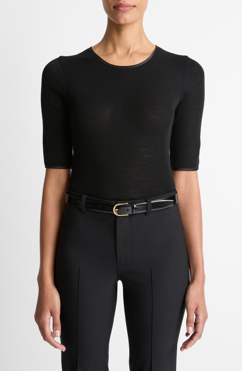 Vince Satin Trim Wool Top, Main, color, Black