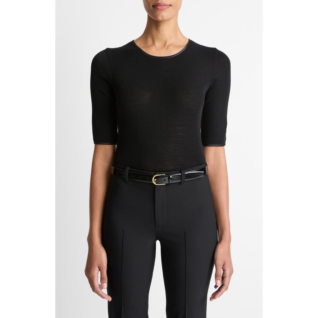 Vince Satin Trim Wool Top In Black
