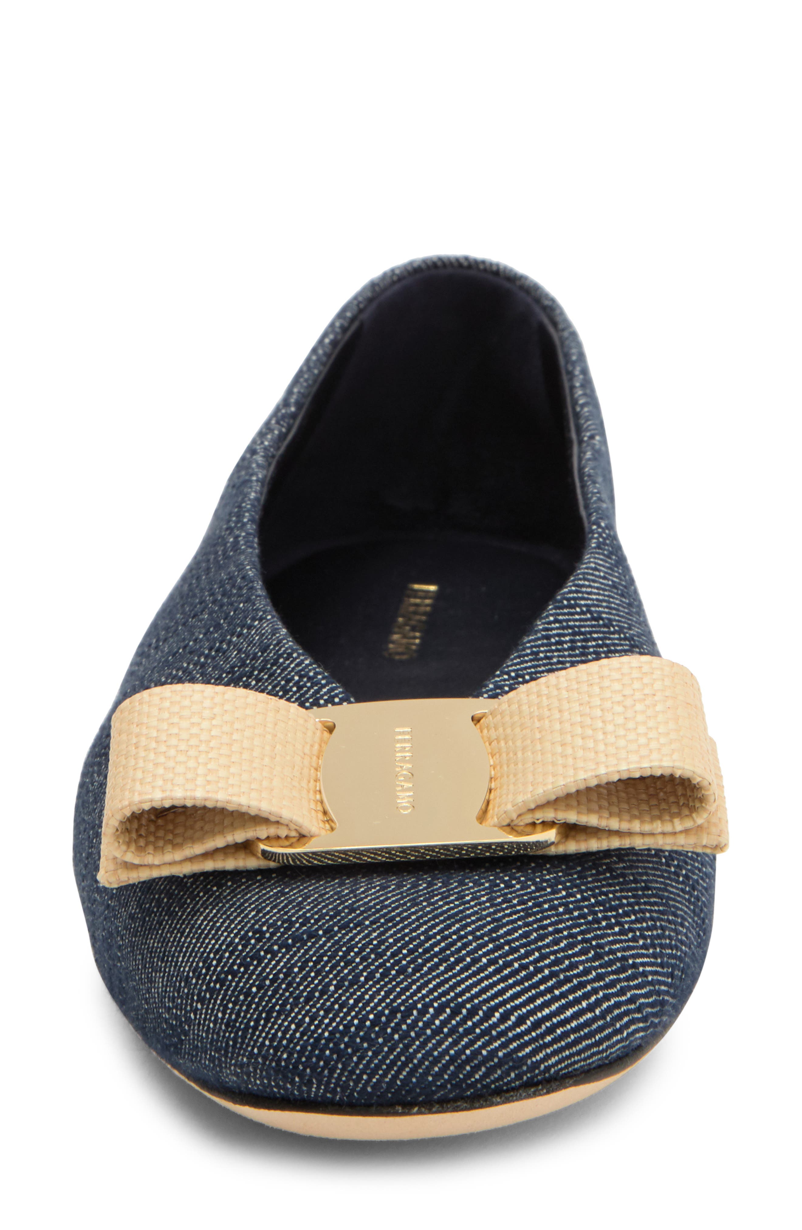 FERRAGAMO Vanna Bow Denim Ballet Flat, Alternate, color, 