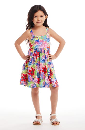 Shop Andy & Evan Kids' Tropical Print Rib Knit Dress