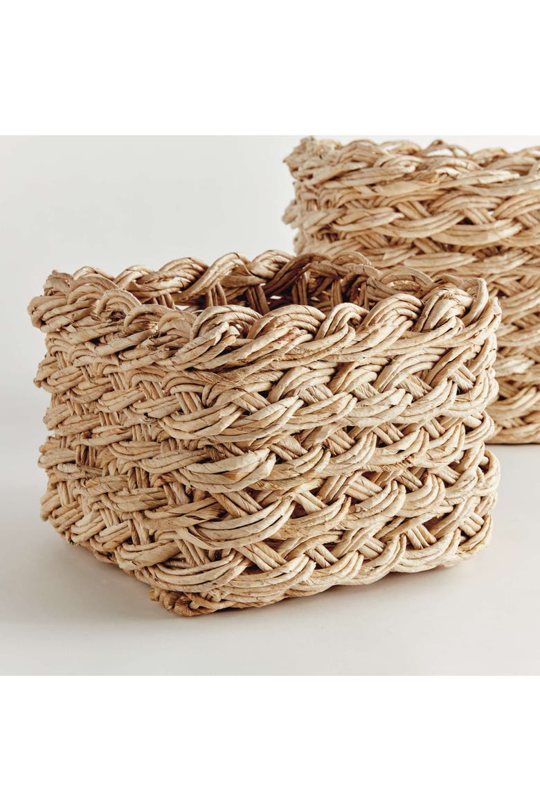 Abaca French Braid Storage Baskets Square Set Of 2, Alternate, color, Beige