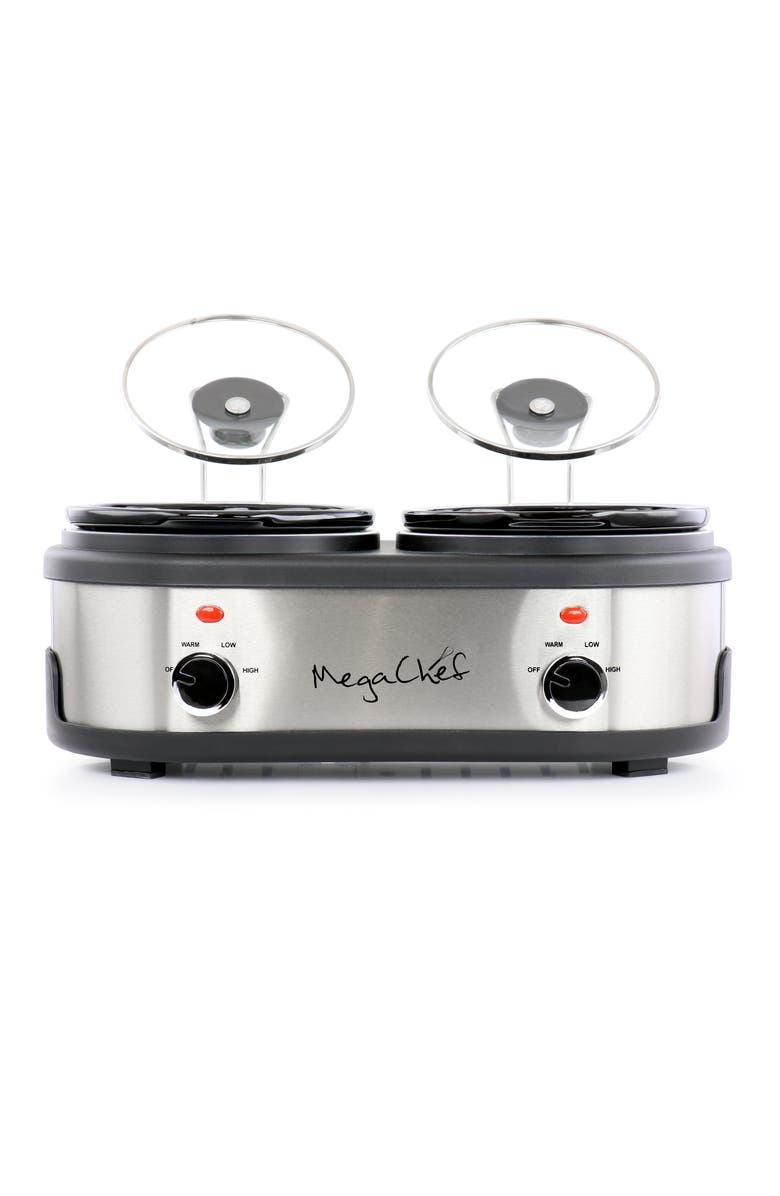 Megachef Dual 1.5 Quart Crock Buffet Slow Cooker, Alternate, color, Grey