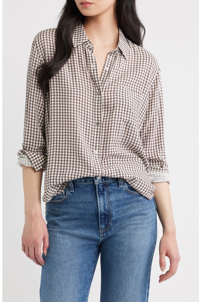 Josephine Gingham Button-Up Shirt, Main, color, ESPRESSO GINGHAM