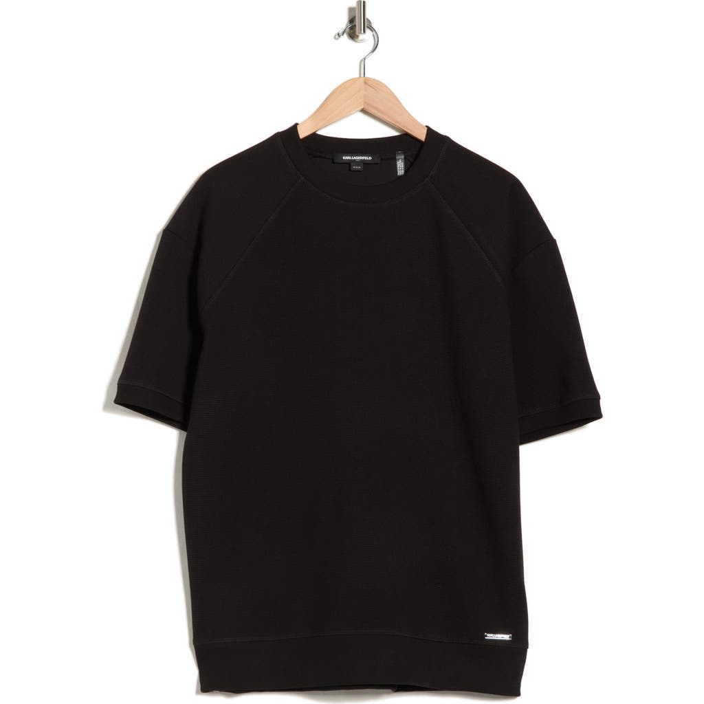Karl Lagerfeld Paris Mock Neck Waffle Knit T-shirt In Black