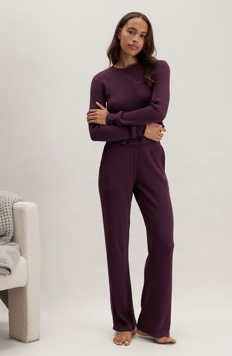 Lunya Waffle Soft Crewneck Top, Alternate, color, Vintage Merlot