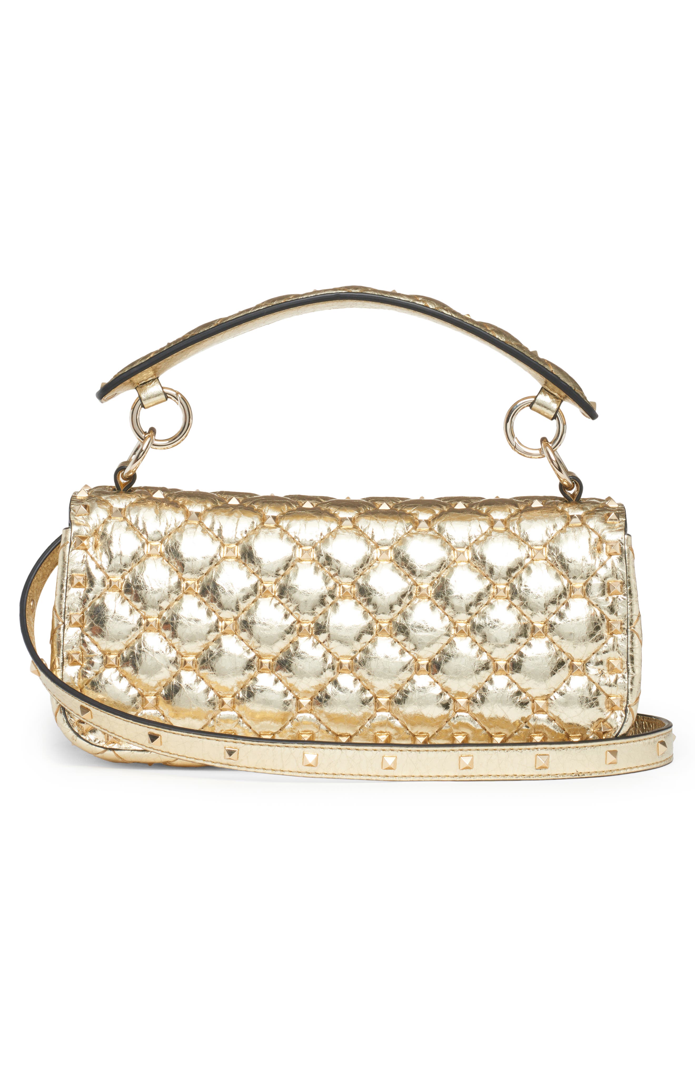 Valentino Garavani Rockstud Spike Metallic Leather Shoulder Bag, Alternate, color, 