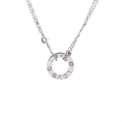 2 Diamonds Love Pendant Necklace 18K White Gold with Diamonds