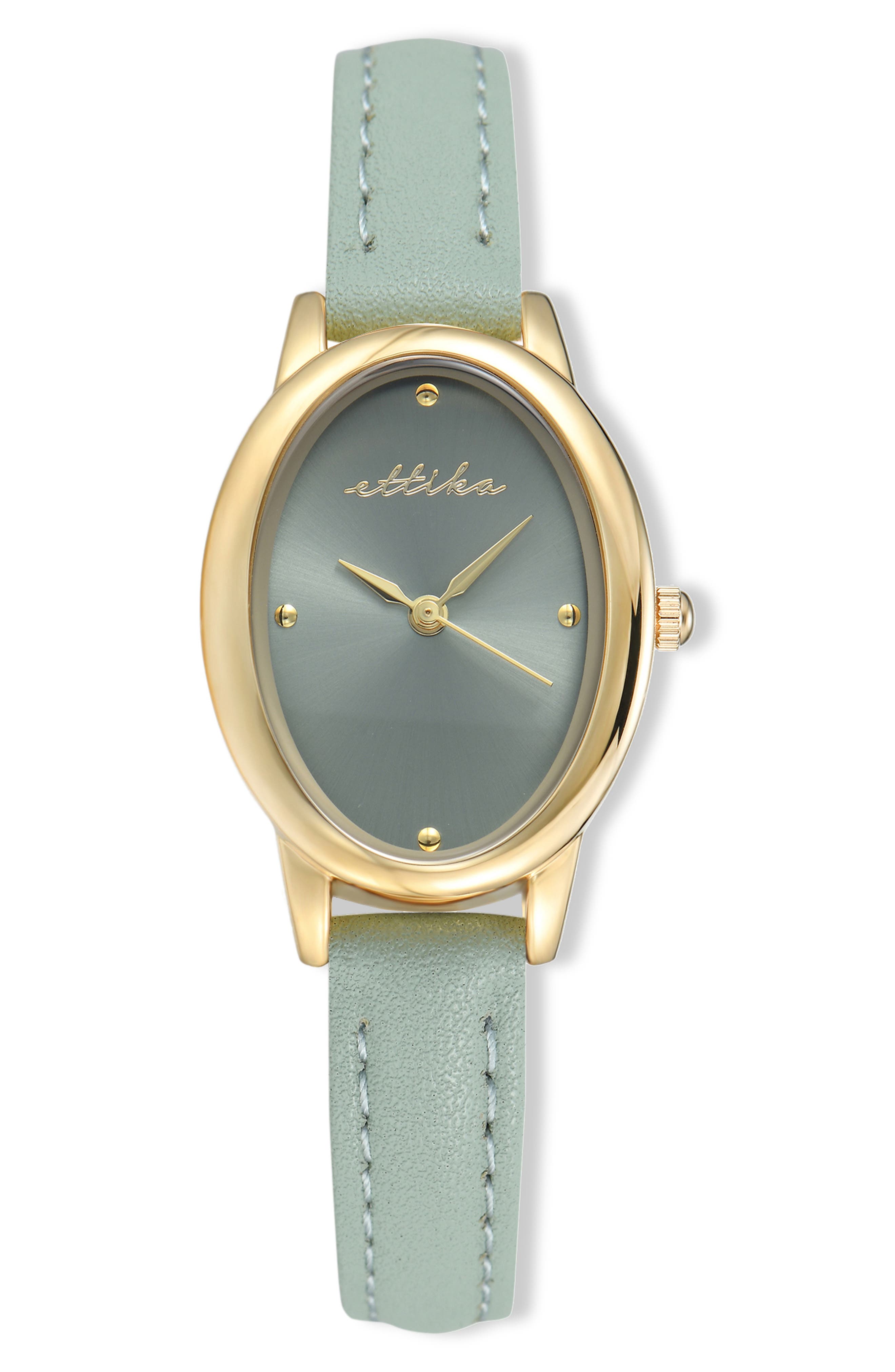Ettika Seafoam Thick Dome Quartz Leather Strap Watch, 24mm x 36.5mm