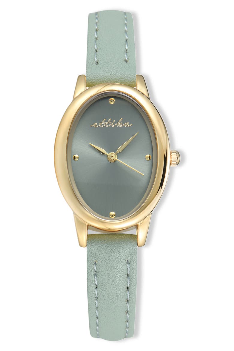 Oval Leather Strap Watch, Main, color, SEAFOAM
