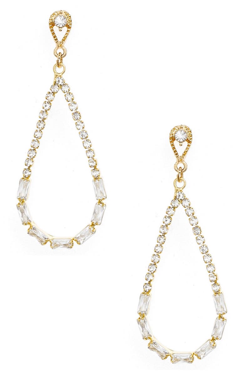 Ettika Crystal Teardrop Earrings, Main, color, Gold