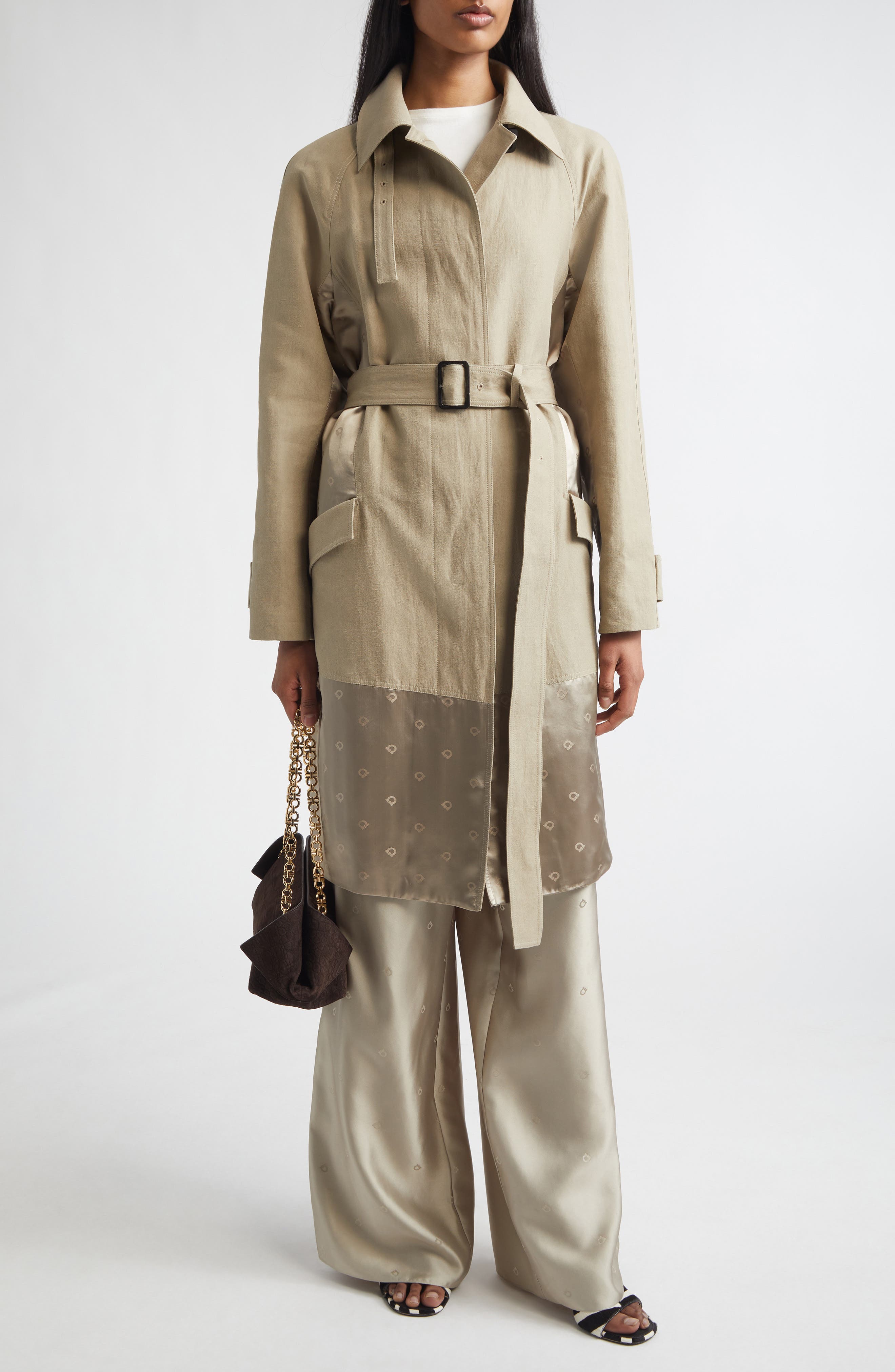 Satin Inset Belted Duster Coat - image 2