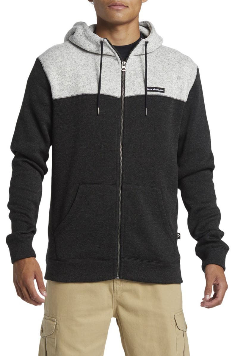 Quiksilver Keller Colorblock Fleece Lined Zip Hoodie, Main, color, Black Heather